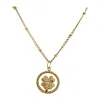 Hollowed-out circular four-leaf clover pendant with diamonds, snake bone chain, stainless steel lucky symbol, simple and versatile decorative necklace for daily commuting as a gift Item Picture